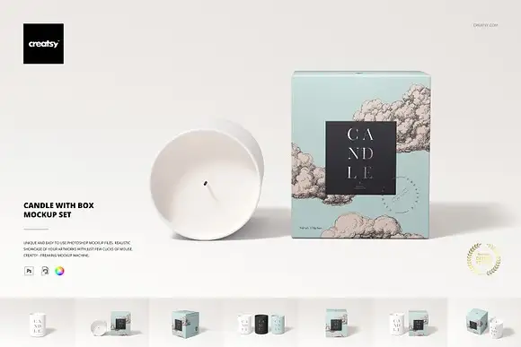 Candle with Box Mockup