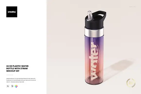 Water Bottle with Straw Mockup