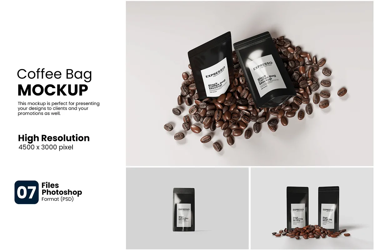 Black Coffee Bag Mockup