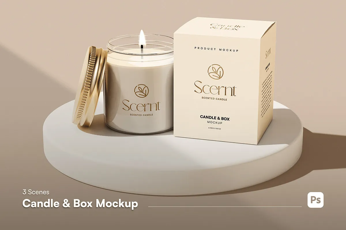 Candle with Box Mockup