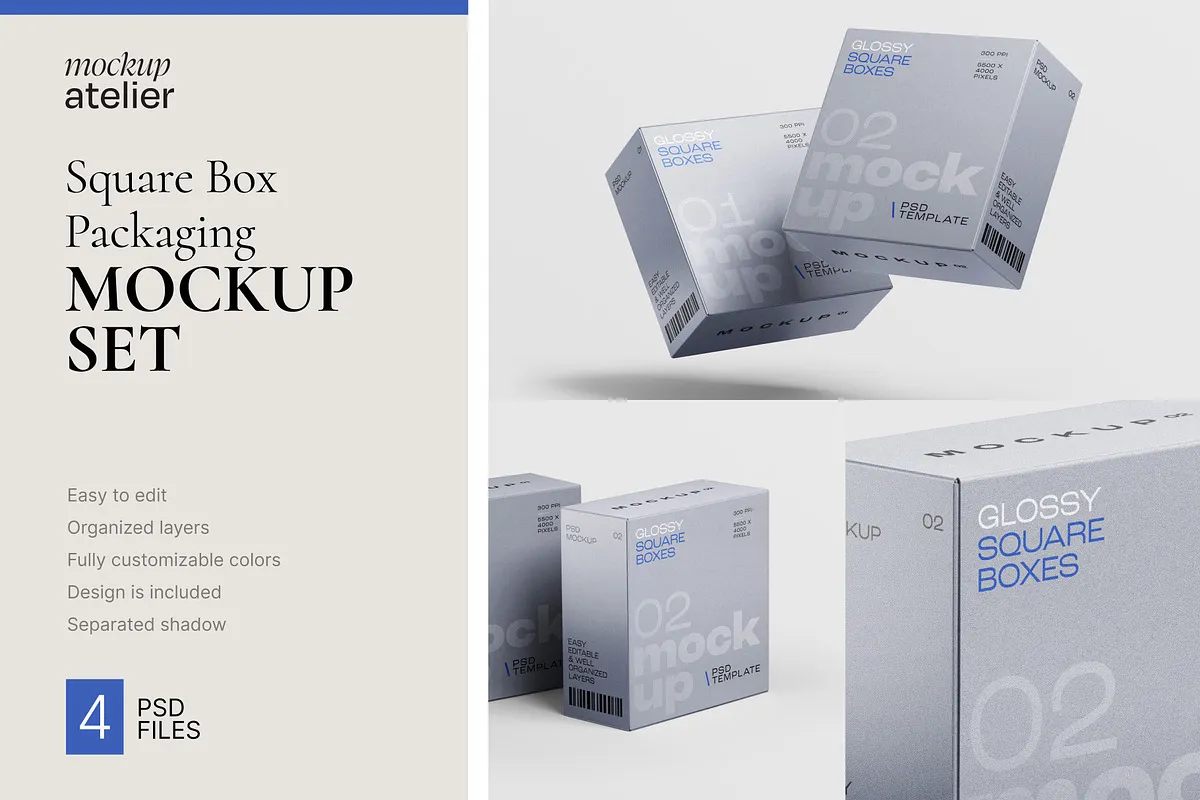 Square Box Packaging Mockup